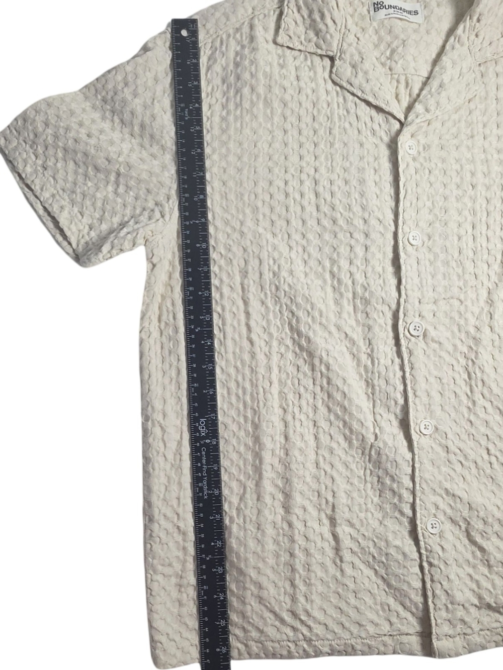 No Boundaries Textured Camp Collar Shirt Men's Medium Cream 100% Cotton Coastal - Picture 5 of 8